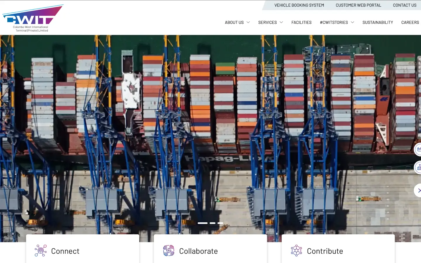 Colombo West International Terminal, the top of the website