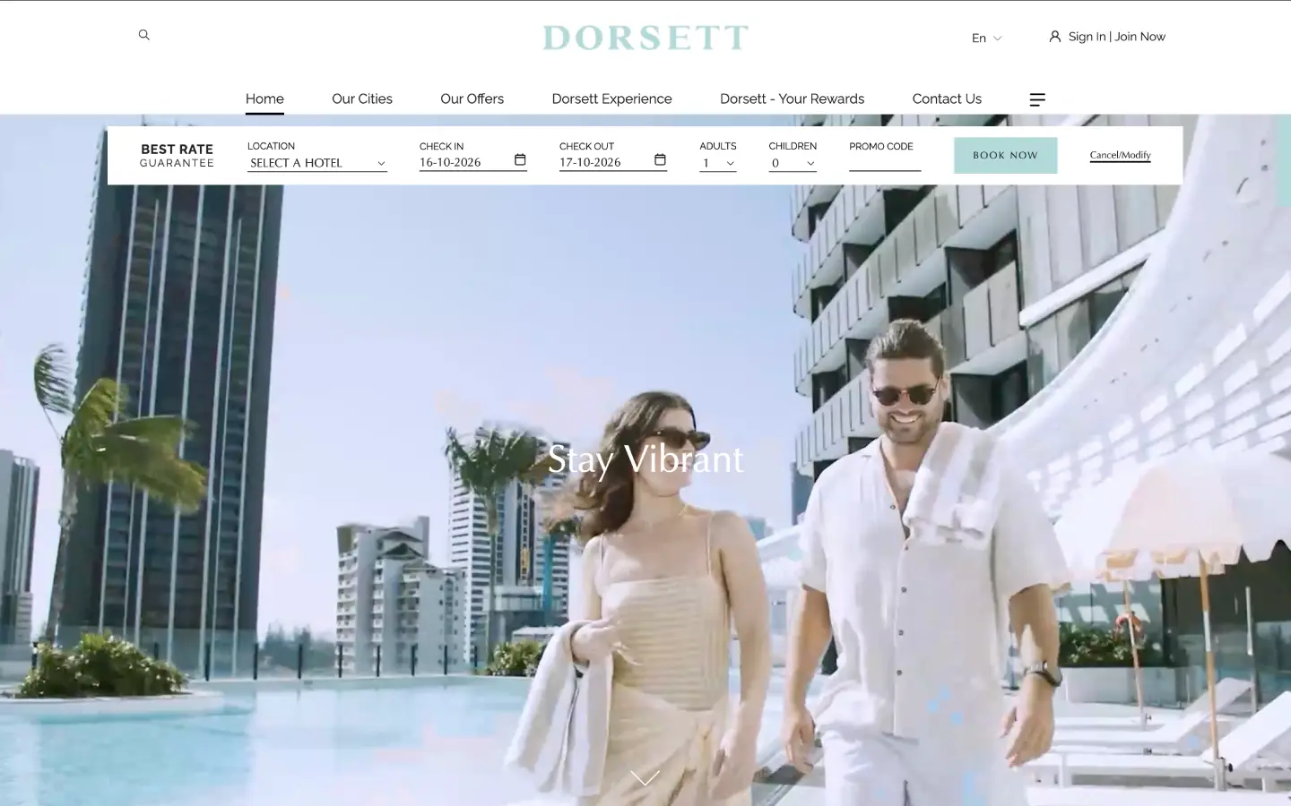 Dorsett Hospitality International, the top of the website
