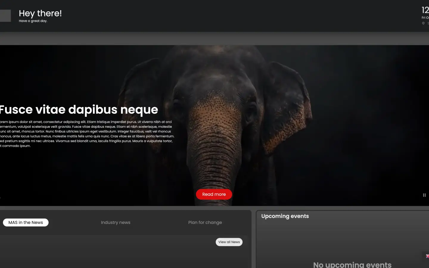OneMAS Intranet, the top of the website