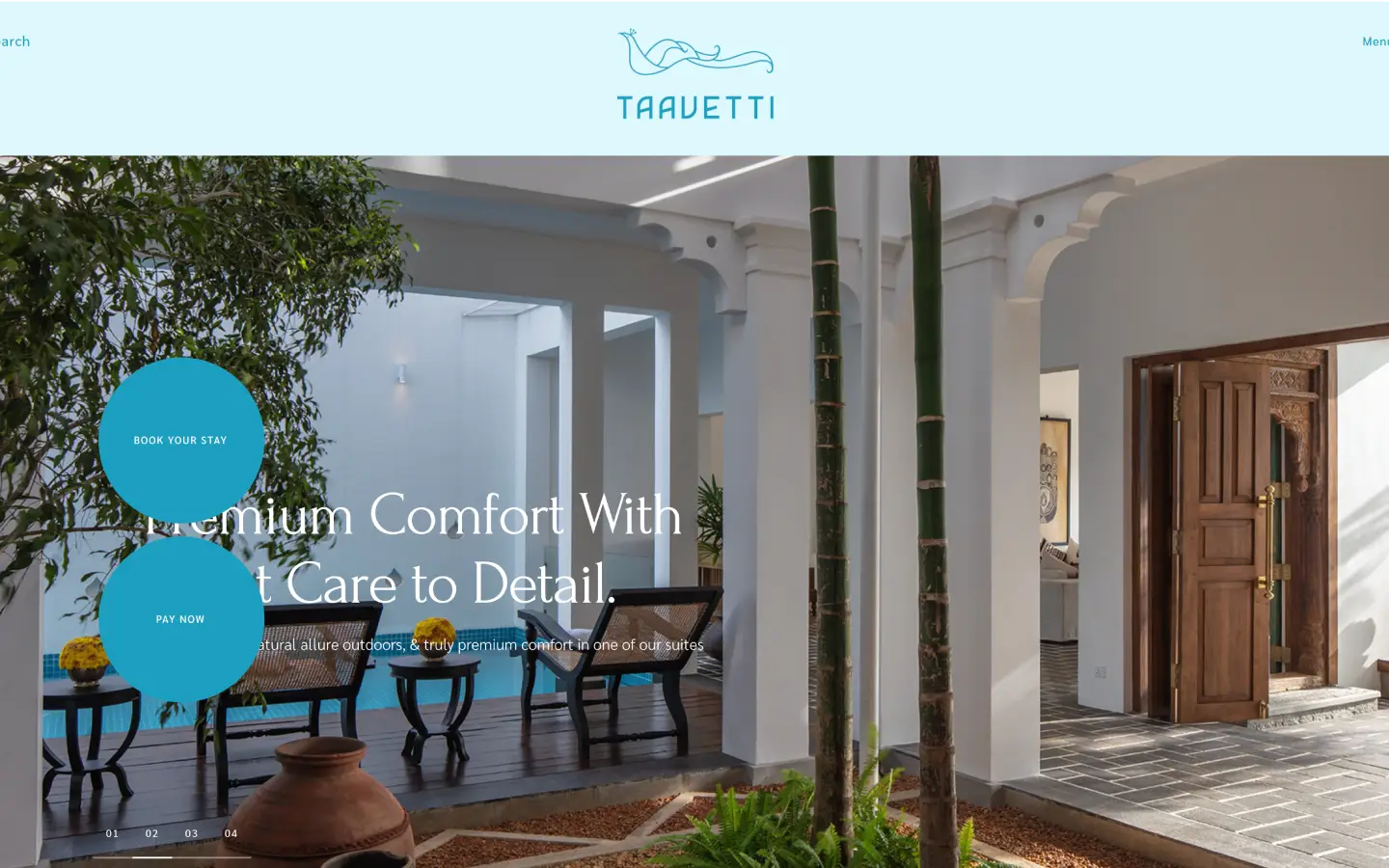 Villa Taavetti, the top of the website